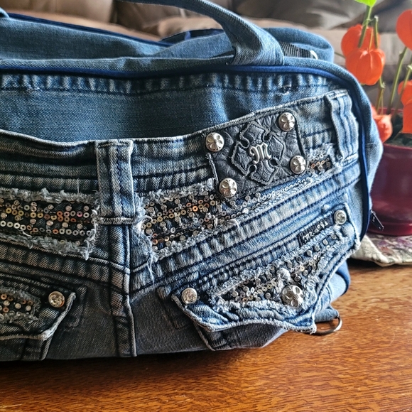 Large Multi-function Sequined Denim Bag - Picture 2 of 12